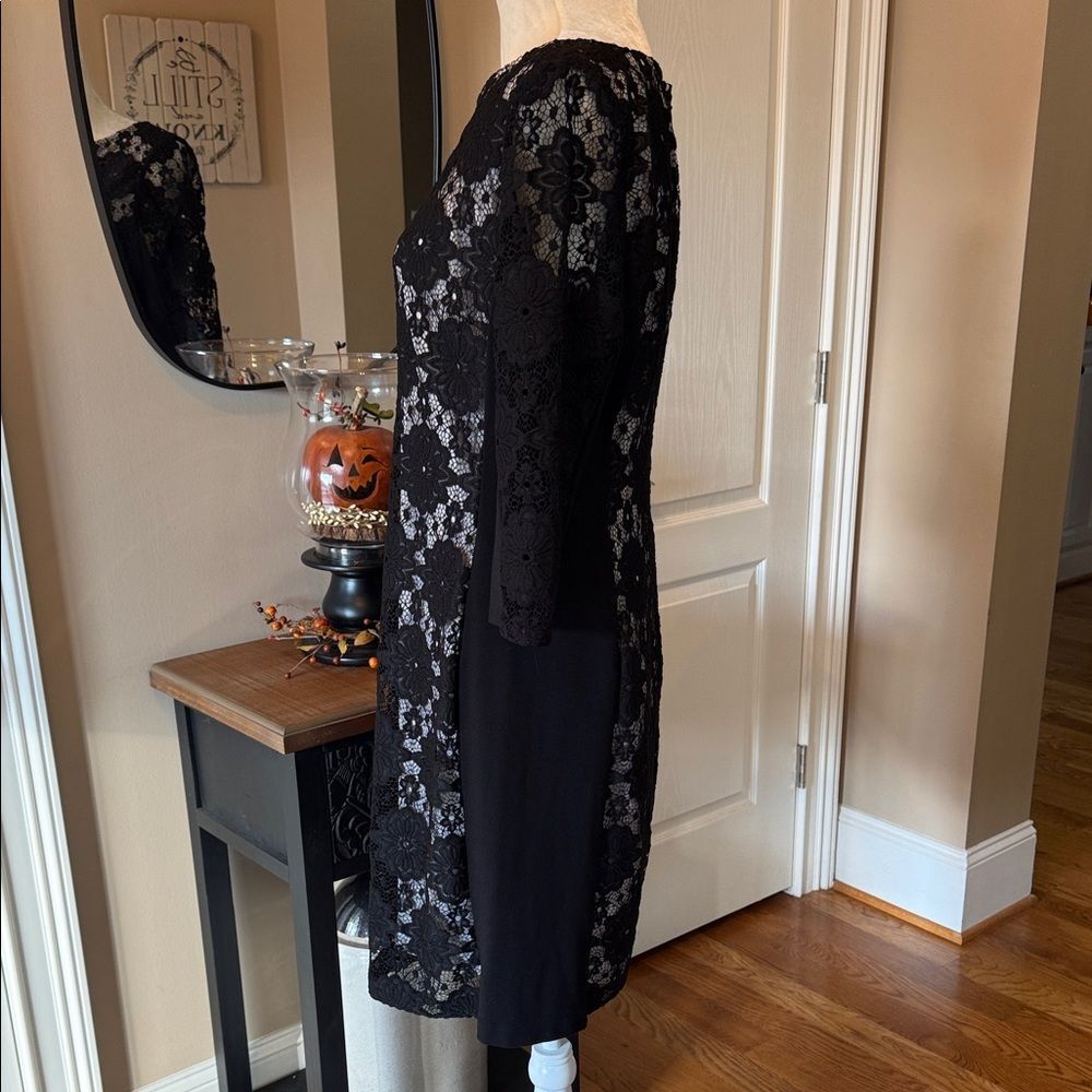 Nine West Black Lace sheer Sheath Dress 3/4 Sleeve Lined Stretch Women’s Size 12 - Picture 6 of 10